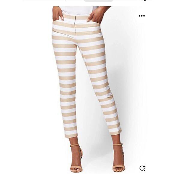 New York & Company The Audrey Pant Slim leg Ankle sz 8 Mustard Yellow & Off Wht - Picture 1 of 7